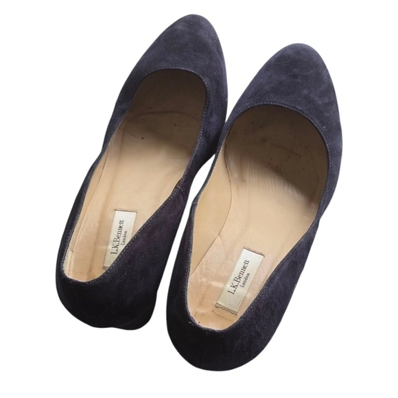 LK Bennett London Suede Pumps Sz 38 Blue Women Block Heel Comfort - Picture 5 of 11